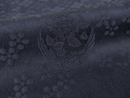 平和屋着物●英王室献上友禅作家　木下勝功　色無地　横段吉祥花地紋　藍鉄色　正絹　逸品　AABH4636ck