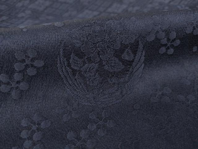 平和屋着物●英王室献上友禅作家　木下勝功　色無地　横段吉祥花地紋　藍鉄色　正絹　逸品　AABH4636ck