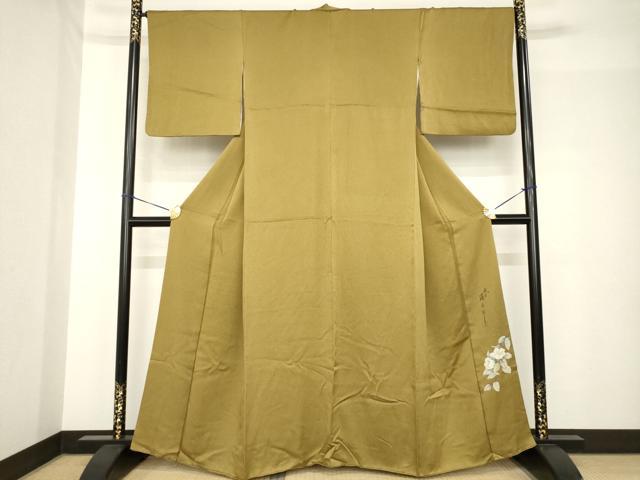 平和屋着物●二代目清次郎　手描き　色無地　桑茶色　正絹　逸品　AABH4640ck