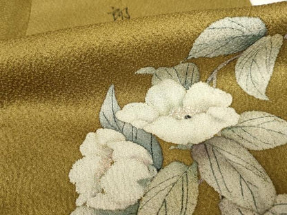 平和屋着物●二代目清次郎　手描き　色無地　桑茶色　正絹　逸品　AABH4640ck