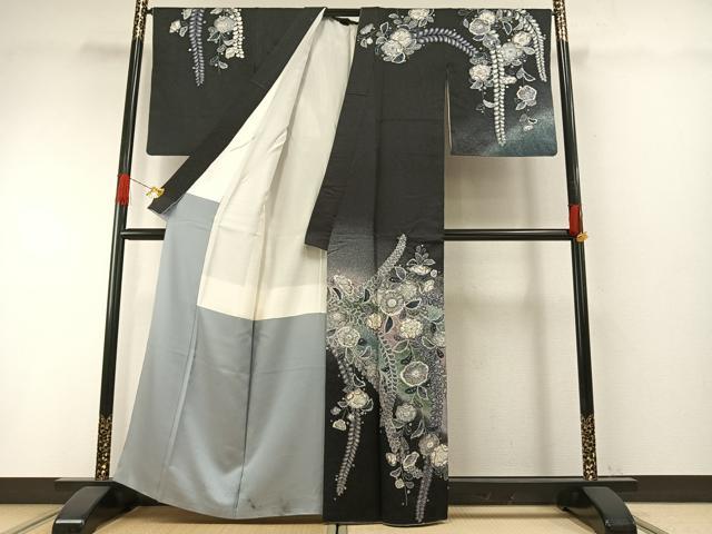 平和屋着物○訪問着 作家物 孝美 辻が花 絞り 暈し染め 黒地 金彩