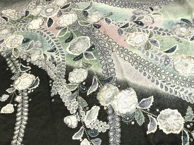 平和屋着物○訪問着 作家物 孝美 辻が花 絞り 暈し染め 黒地 金彩