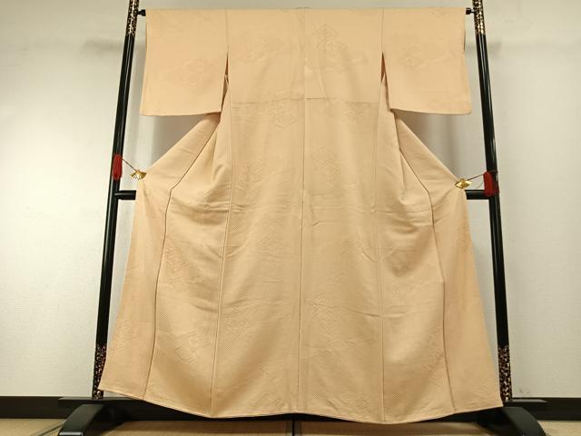 平和屋着物●上質な色無地　雲取り花菱地紋　蜂蜜色　正絹　逸品　AABH4644fy