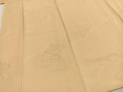 平和屋着物●上質な色無地　雲取り花菱地紋　蜂蜜色　正絹　逸品　AABH4644fy