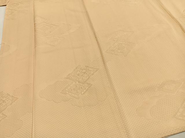 平和屋着物●上質な色無地　雲取り花菱地紋　蜂蜜色　正絹　逸品　AABH4644fy
