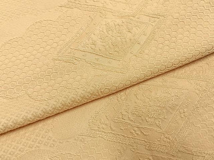 平和屋着物●上質な色無地　雲取り花菱地紋　蜂蜜色　正絹　逸品　AABH4644fy