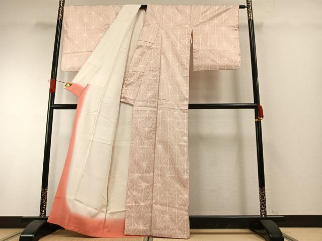 平和屋着物●本場大島紬　白大島　一元絣　麻の葉文様　正絹　逸品　AABH4645fy