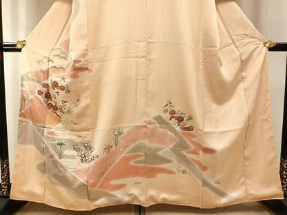 平和屋着物●訪問着　友禅　草花文　暈し染め　金彩　正絹　逸品　未使用　AABH4648fy