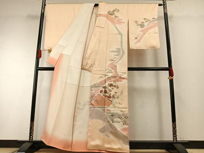 平和屋着物●訪問着　友禅　草花文　暈し染め　金彩　正絹　逸品　未使用　AABH4648fy