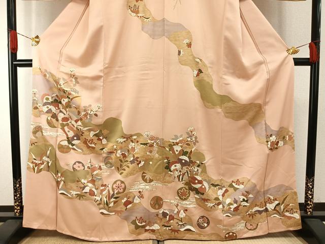 平和屋着物●訪問着　紬地　道長花文　正絹　逸品　AABF5532fy 平和屋着物○訪問着 道長花文 金彩 正絹 逸品 AABH4651fy