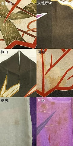 平和屋着物●アンティーク　大正ロマン　訪問着　刺繍　折鶴　黒地　正絹　逸品　AABH4653fy