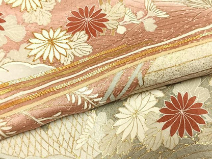 平和屋着物●訪問着　友禅　駒刺繍　草花文　暈し染め　金彩　正絹　逸品　AABH4655fy