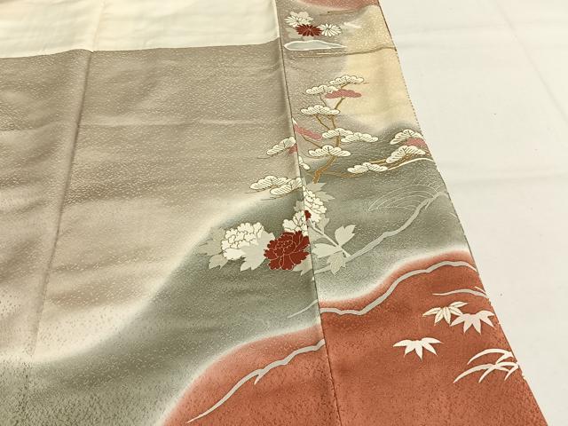 平和屋着物●訪問着　友禅　駒刺繍　草花文　暈し染め　金彩　正絹　逸品　AABH4655fy