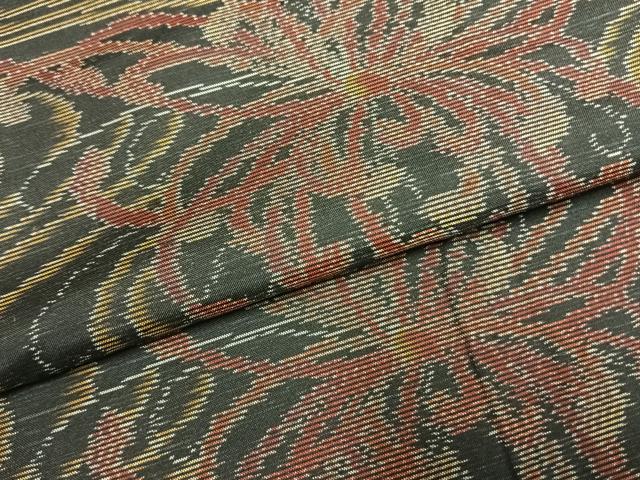 平和屋着物●本場大島紬　流水花文　黒地　正絹　逸品　未使用　AABH4656fy