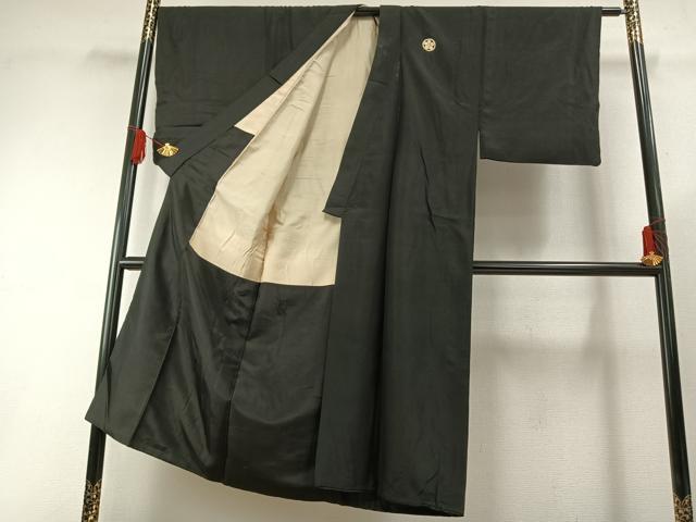 平和屋着物○男性 黒紋付 羽織・長襦袢（袷）セット 正絹 逸品 AABH4657fy