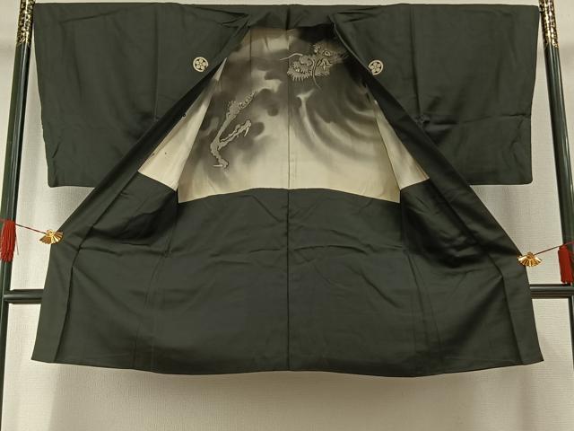 平和屋着物●男性　黒紋付　羽織・長襦袢（袷）セット　正絹　逸品　AABH4657fy