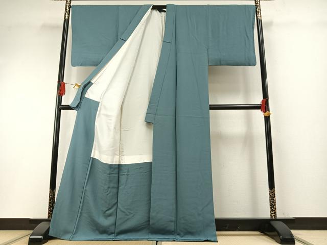 平和屋着物●上質な色無地　水浅葱色　ロング丈　正絹　逸品　AABH4663fy