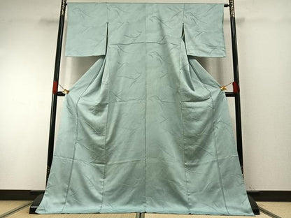 平和屋着物●上質な色無地　舞花地紋　水色　ロング丈　正絹　逸品　AABH4664fy