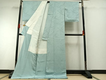 平和屋着物●上質な色無地　舞花地紋　水色　ロング丈　正絹　逸品　AABH4664fy