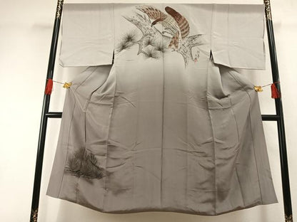 平和屋着物●男性　長襦袢　袷　手描き　鷹　暈し染め　正絹　逸品　AABH4668fy