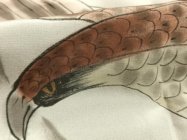 平和屋着物●男性　長襦袢　袷　手描き　鷹　暈し染め　正絹　逸品　AABH4668fy