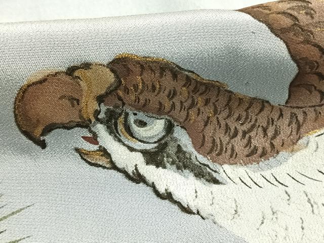 平和屋着物●男性　長襦袢　袷　手描き　鷹　金彩　正絹　逸品　AABH4672fy