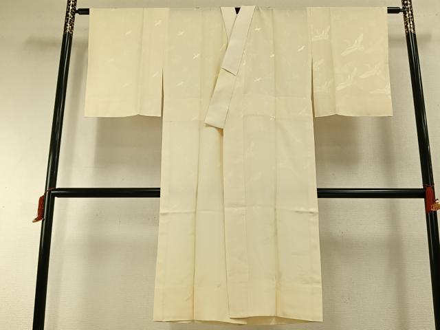 平和屋着物●長襦袢　無双仕立て　飛鳥地紋　鳥の子色　正絹　逸品　AABH4673fy