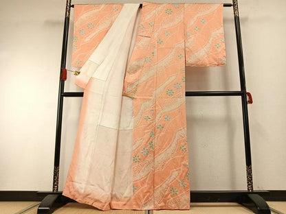 平和屋着物●上質な小紋　絞り　舞花文　正絹　逸品　AABH4676fy