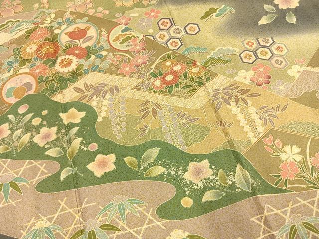 平和屋着物●訪問着　友禅　駒刺繍　草花文　暈し染め　金彩　正絹　逸品　AABH4677fy