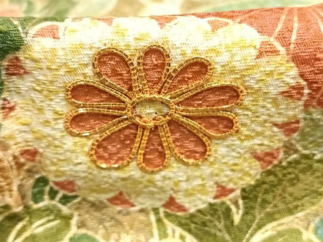 平和屋着物●訪問着　友禅　駒刺繍　草花文　暈し染め　金彩　正絹　逸品　AABH4677fy