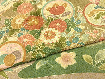 平和屋着物●訪問着　友禅　駒刺繍　草花文　暈し染め　金彩　正絹　逸品　AABH4677fy