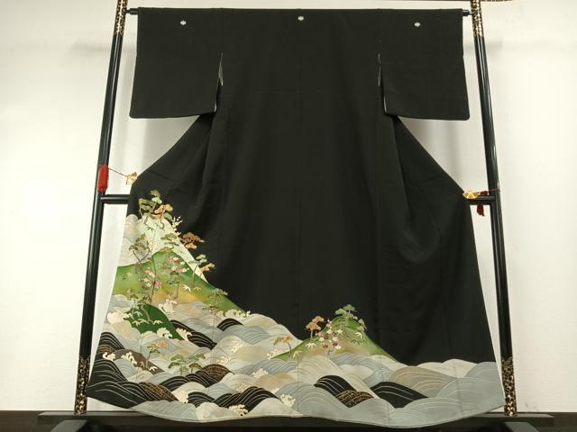 平和屋着物●染刺工芸　大羊居　東京友禅　黒留袖　刺繍　松竹梅　暈し染め　金銀糸　金彩　伊勢丹扱い　正絹　逸品　AABH4679fy