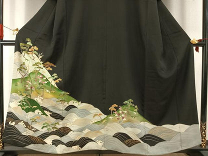 平和屋着物●染刺工芸　大羊居　東京友禅　黒留袖　刺繍　松竹梅　暈し染め　金銀糸　金彩　伊勢丹扱い　正絹　逸品　AABH4679fy