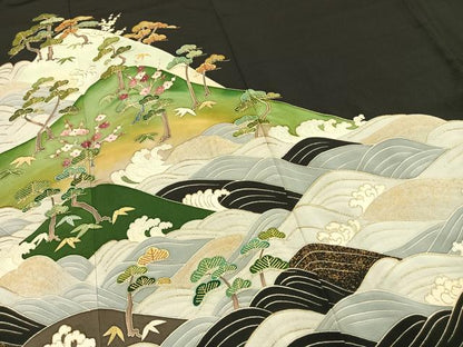 平和屋着物●染刺工芸　大羊居　東京友禅　黒留袖　刺繍　松竹梅　暈し染め　金銀糸　金彩　伊勢丹扱い　正絹　逸品　AABH4679fy
