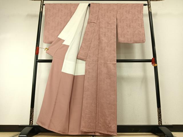 平和屋着物●上質な色無地　菊花地紋　ときがら茶色　正絹　逸品　AABH4680fy