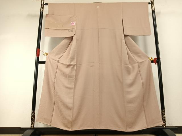 平和屋着物●上質な色無地　紋意匠　白橡色　反端付き　正絹　逸品　未使用　AABH4681fy 平和屋着物○上質な色無地 紋意匠 白橡色 反端付き