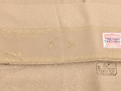 平和屋着物●上質な色無地　紋意匠　白橡色　反端付き　正絹　逸品　未使用　AABH4681fy