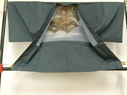 平和屋着物●男性　紬　アンサンブル　亀甲柄　正絹　逸品　AABH4686fy