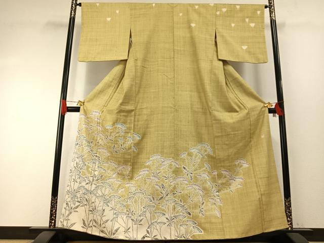 平和屋着物●京都府指定無形文化財　染色作家　小倉建亮の弟子　市瀬史郎　訪問着　紬地　草花文　正絹　逸品　AABH4687fy