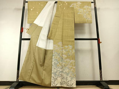 平和屋着物●京都府指定無形文化財　染色作家　小倉建亮の弟子　市瀬史郎　訪問着　紬地　草花文　正絹　逸品　AABH4687fy