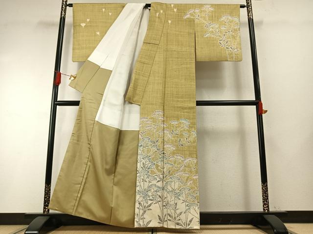 平和屋着物●京都府指定無形文化財　染色作家　小倉建亮の弟子　市瀬史郎　訪問着　紬地　草花文　正絹　逸品　AABH4687fy