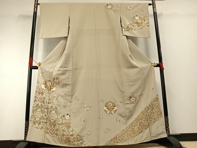 平和屋着物●訪問着　友禅　作家物　螺鈿　花鳥文　金彩　正絹　逸品　未使用　AABH4689fy