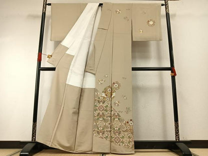平和屋着物●訪問着　友禅　作家物　螺鈿　花鳥文　金彩　正絹　逸品　未使用　AABH4689fy