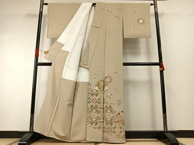 平和屋着物●訪問着　友禅　作家物　螺鈿　花鳥文　金彩　正絹　逸品　未使用　AABH4689fy