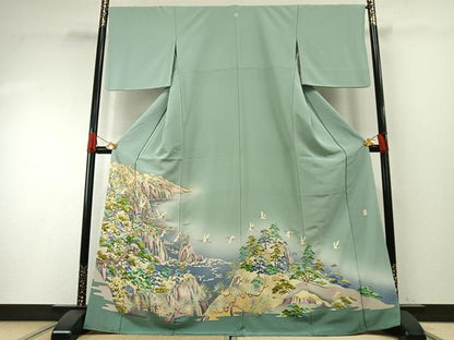 平和屋着物●豪華色留袖　友禅　作家物　風景飛鳥文　暈し染め　正絹　逸品　AABH4691fy
