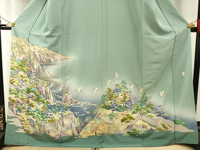 平和屋着物●豪華色留袖　友禅　作家物　風景飛鳥文　暈し染め　正絹　逸品　AABH4691fy