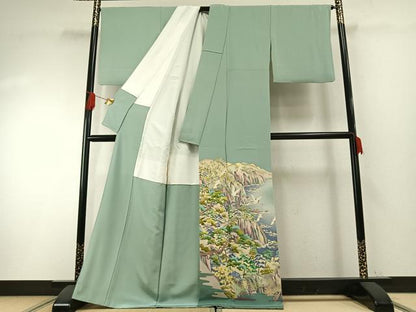 平和屋着物●豪華色留袖　友禅　作家物　風景飛鳥文　暈し染め　正絹　逸品　AABH4691fy
