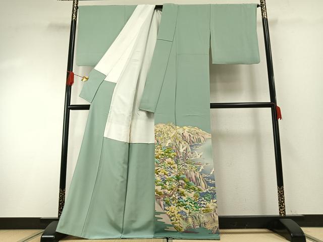 平和屋着物●豪華色留袖　友禅　作家物　風景飛鳥文　暈し染め　正絹　逸品　AABH4691fy