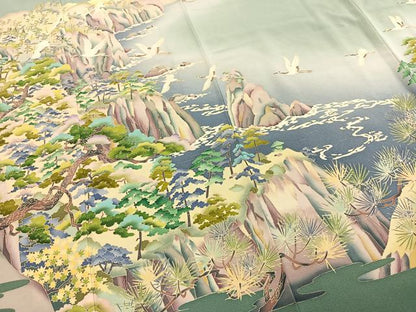 平和屋着物●豪華色留袖　友禅　作家物　風景飛鳥文　暈し染め　正絹　逸品　AABH4691fy