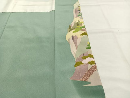 平和屋着物●豪華色留袖　友禅　作家物　風景飛鳥文　暈し染め　正絹　逸品　AABH4691fy